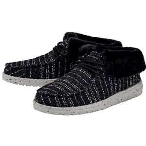 Hey Dude Britt Boucle Black Metallic Thread Fur Cuff Lined Ankle Boots Size 6